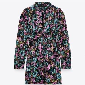 Zara, floral king sleeve dress with metallic thread.